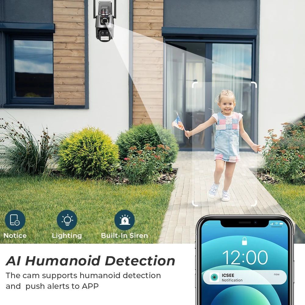 IP Camera Besder P10QS-9MP ICSEE 3 lenses with siren, zoom (app. complete set. with charger)