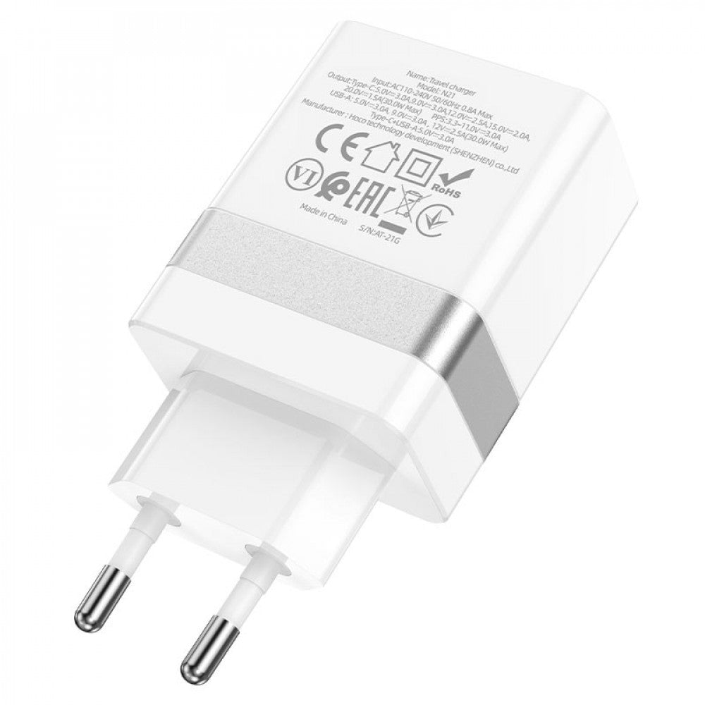 Home Charger 30W PD QC3.0 C to Lightning Cable (1m) Hoco N21Pro – White