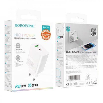 Home Charger | 30W | PD | QC3.0 – Borofone BA75A – White