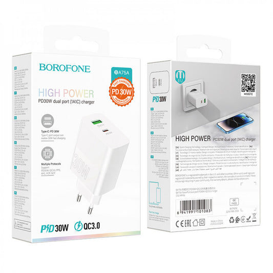Home Charger | 30W | PD | QC3.0 – Borofone BA75A – White