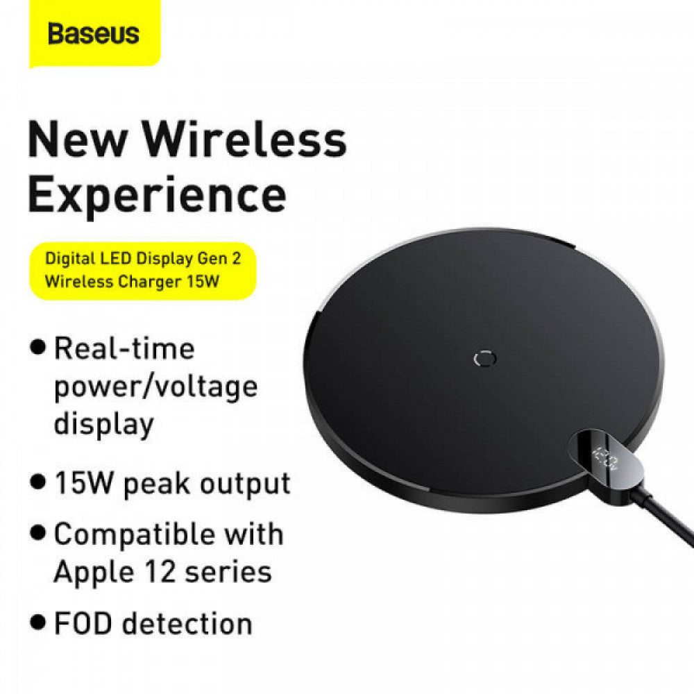 Wireless Charger 15W Baseus (CCED000001) Digital LED Display Gen 2 Black for Smartphones