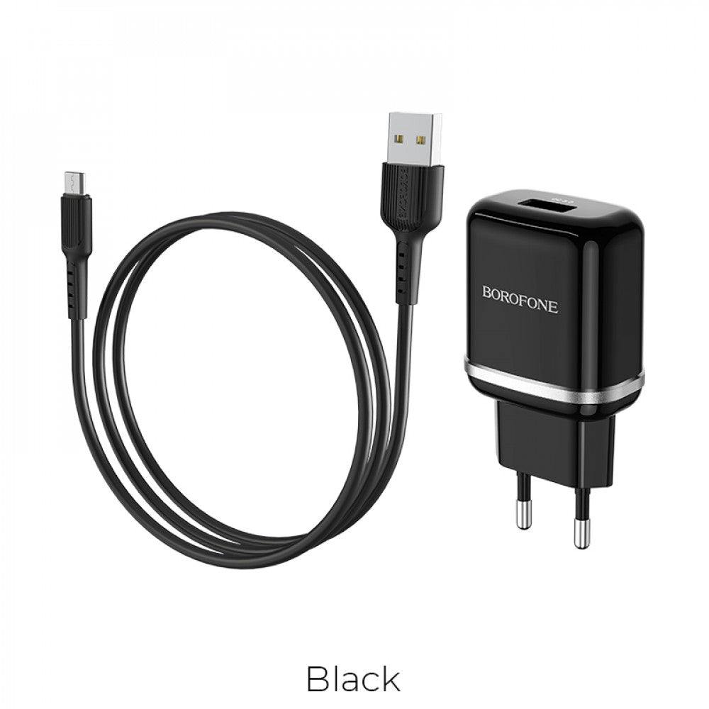 Home Charger | 18W | QC3.0 | USB C Cable (1m) – Borofone BA36A – Black