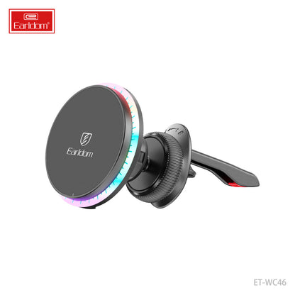 Автотримач магнітний на повітропровід з бездротовою зарядкою 15W Earldom ET-WC46