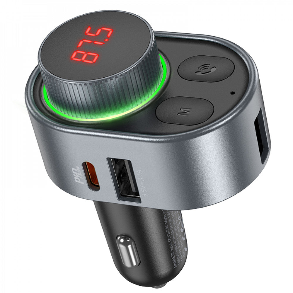 Fm Transmitter MP3 | Car Charger | 3.1A | PD30W | 2U – Hoco E72 – Metal Gray