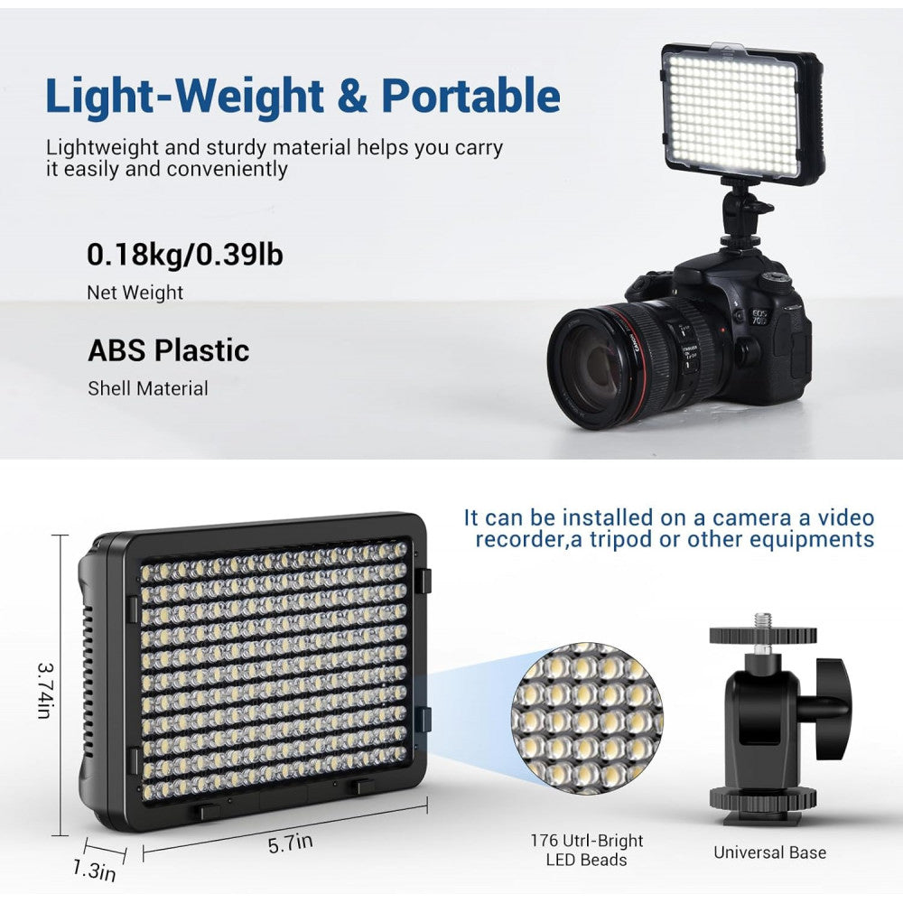 LED video light lamp PT-176S 11W LED175 color 3200-5600K + Battery + charger