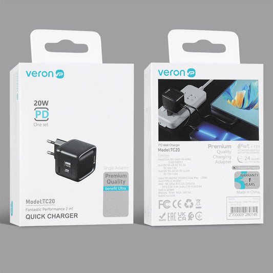 Home Charger | 20W | PD | QC3.0 - Veron TC20