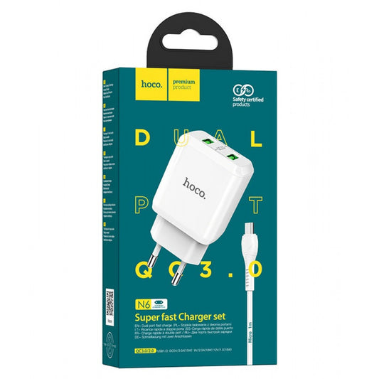 Home Charger 18W QC3.0 Micro Cable (1m) Hoco N6 — White