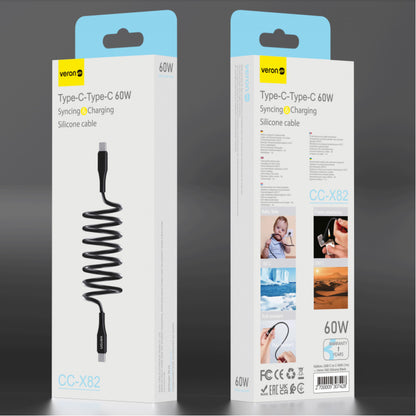 Silicone Cable USB C to C 60W PD (1m) — Veron CC- X82 — Black