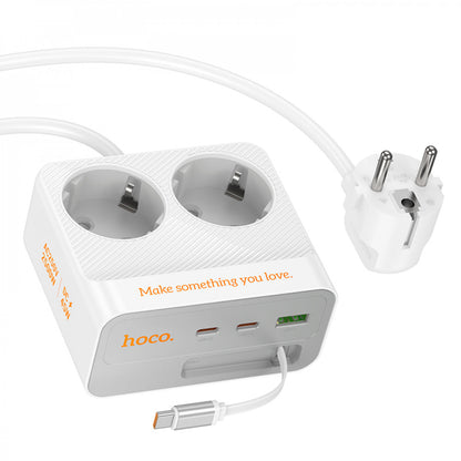 Power Extension 1U | 2P | 3C — Hoco AC28 L=2M  — White