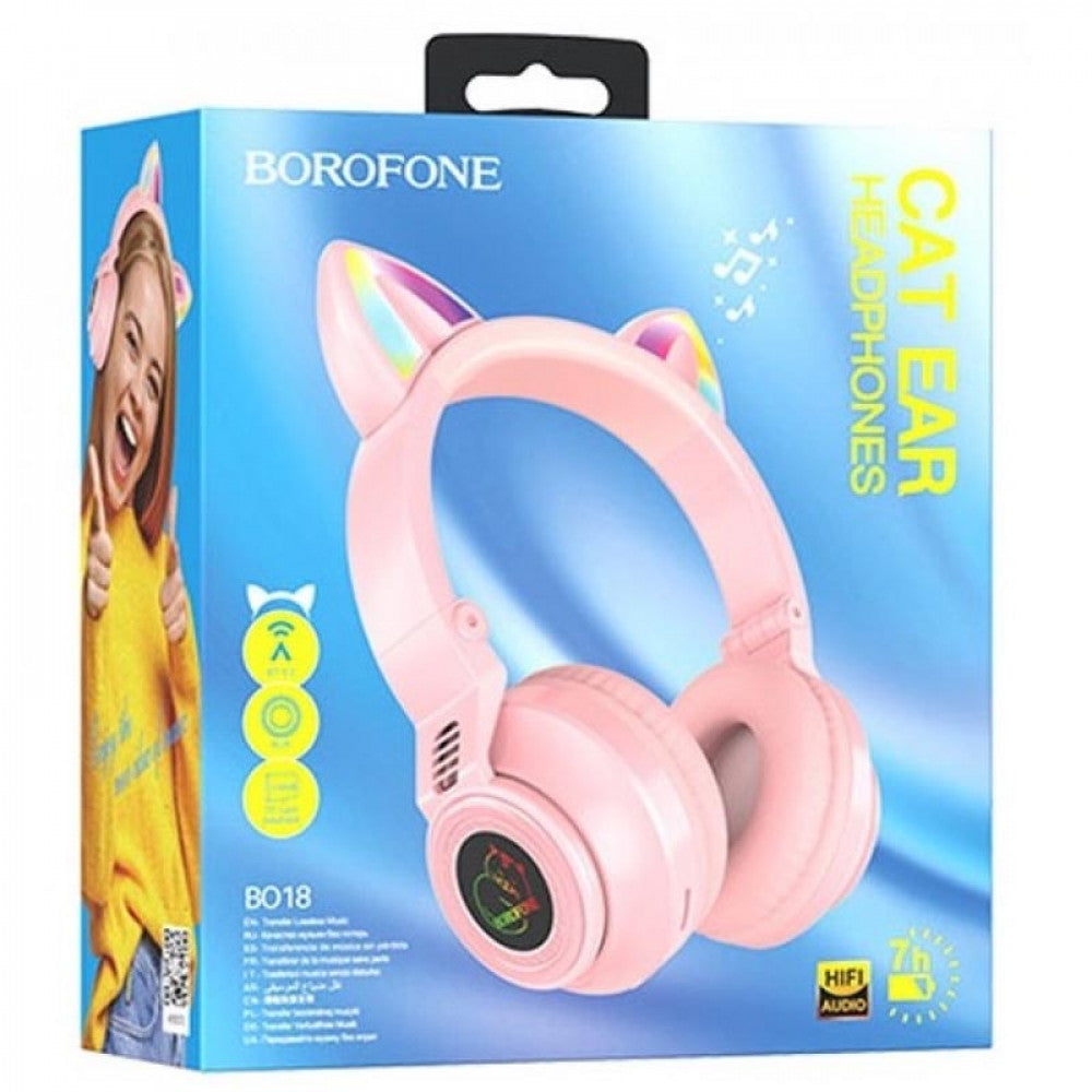 Bluetooth headphones Borofone BO18 Cat ear – Pink