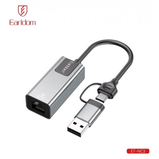 ЭН-адаптер Эрлдом ET-NC3, USB-C + USB-A → Р.Дж.45, 100 Мбит/с