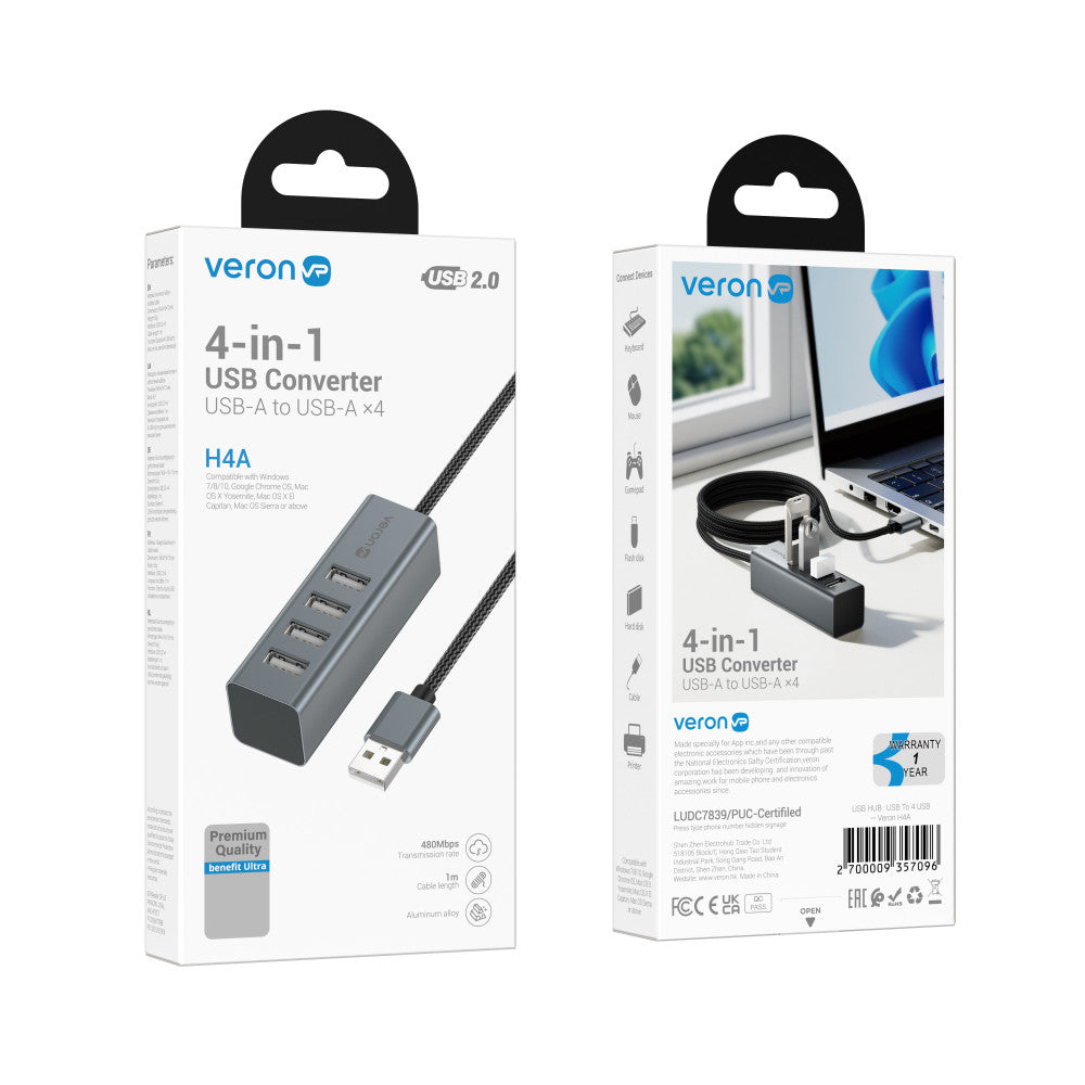 USB-хаб Veron H4A, USB-A → 4 × USB-A