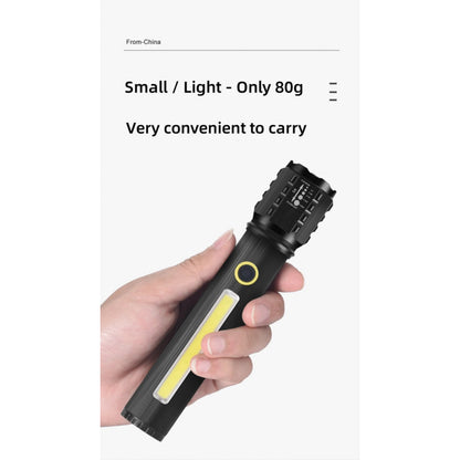 Rechargeable LED flashlight C73 with side diode three modes of operation, main light, side LED light and strobe