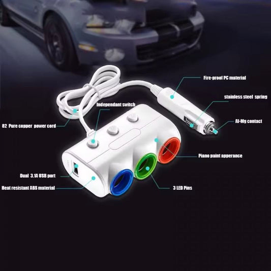 Cigarette Lighter Splitter 3S 2.1A 2U 638