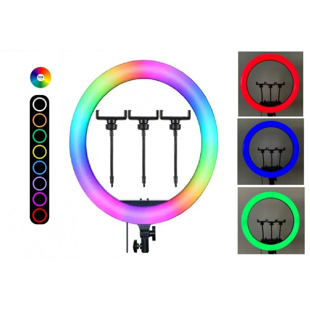 Лампа Кольцевая LED RL-21 RGB Original 54 cm  65w | 416 Lights | Remote I 3m cable with plug  I 3 holder I carry bag