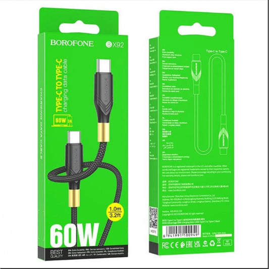 Кабель USB C to C 60W (1m) Borofone BX92 — Black
