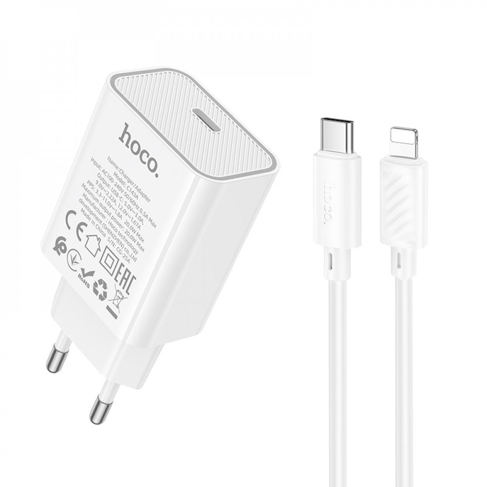 Home Charger 20W PD3.0 C to Lightning Cable (1m) Hoco C143A