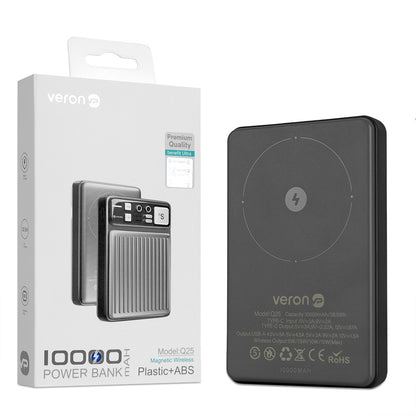 Power Bank 10000 mAh | 22.5W — Veron Q25 with Magsafe magnetic fast charging USB C+USB A