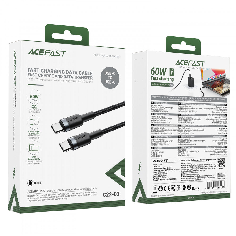Кабель USB-C — USB-C 60 Вт (1,2 м) — Acefast C22-03