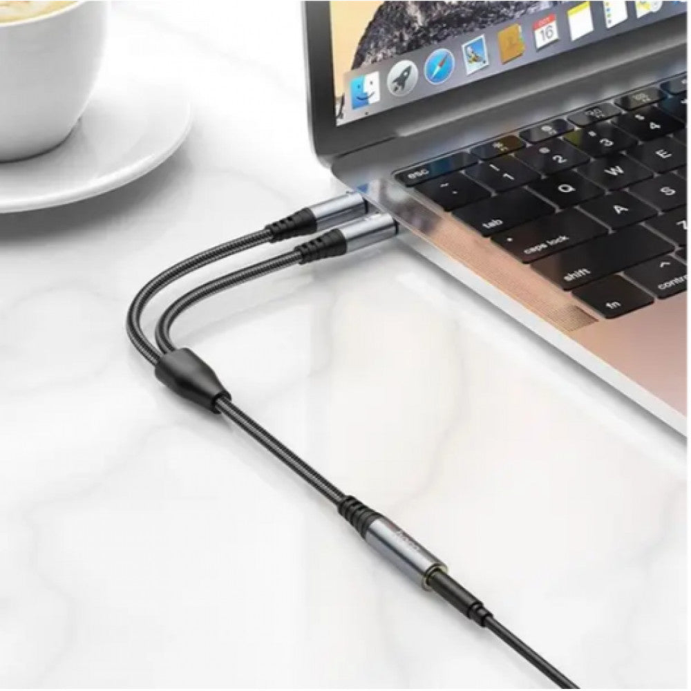 Cable Aux (Female to 2 Male) (0.25m) Hoco UPA21 – Metal Gray
