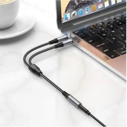 Cable Aux (Female to 2 Male) (0.25m) Hoco UPA21 – Metal Gray