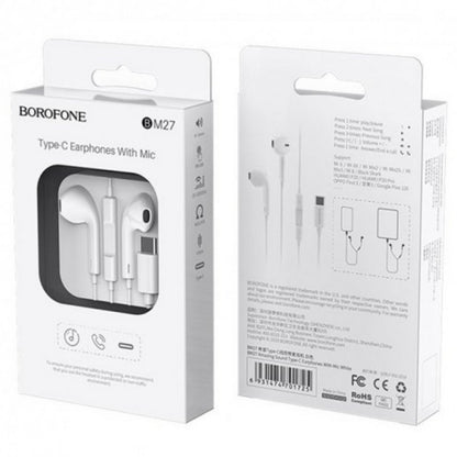 Type C headphones with microphone Borofone BM27 Amazing Sound – White