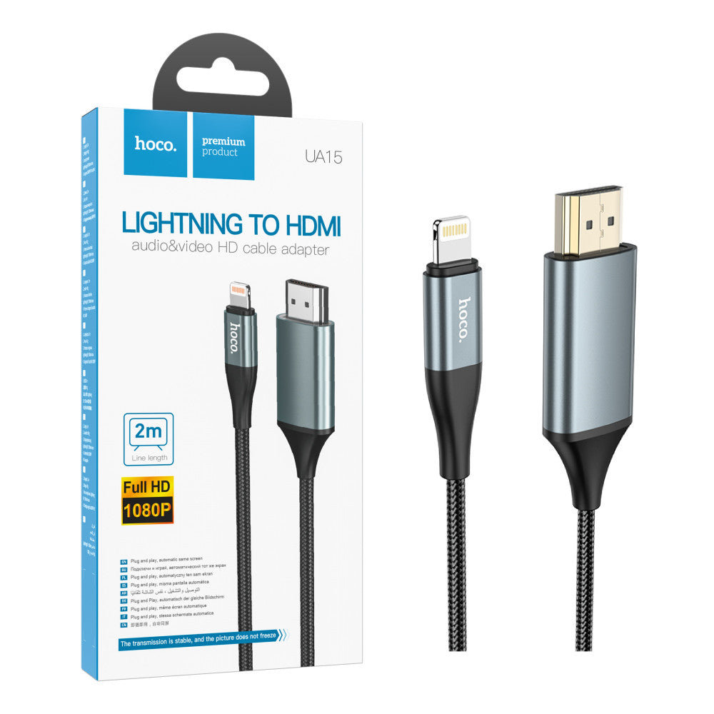 Lightning To HDMI Cable (2m) – Hoco UA15 HD on screen – Metal gray