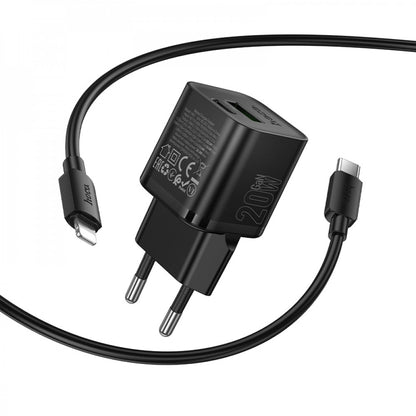 Home Charger | 20W | PD | QC3.0 | C to Lightning Cable (1m) — Hoco N65 — Black