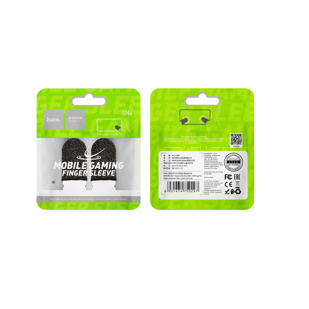 Hoco GM4 Phantom Superconducting fiber mobile game finger cots(silver Fiber) – Black &amp; Silver