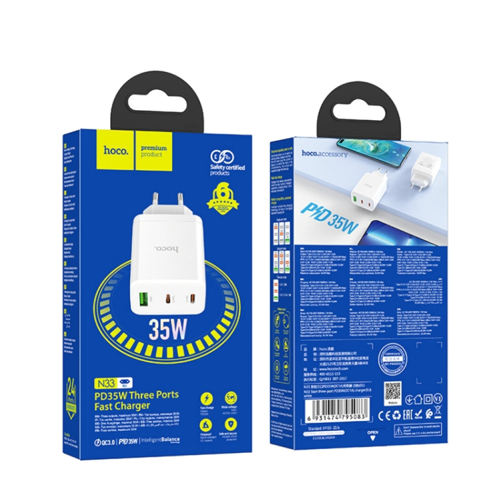 Home Charger 35W 2 PD QC3.0 Hoco N33 – White