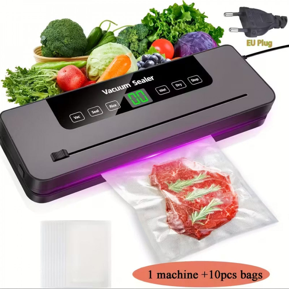 Вакуумний пакувальник для продуктів з LED-дисплеєм, різаком і 10 пакетами