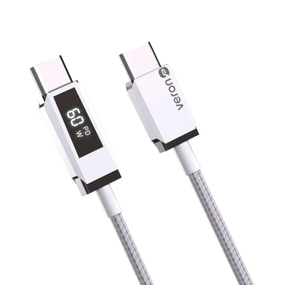 USB C to C cable 60W PD (2m) Veron CC12 Nylon LCD – Black