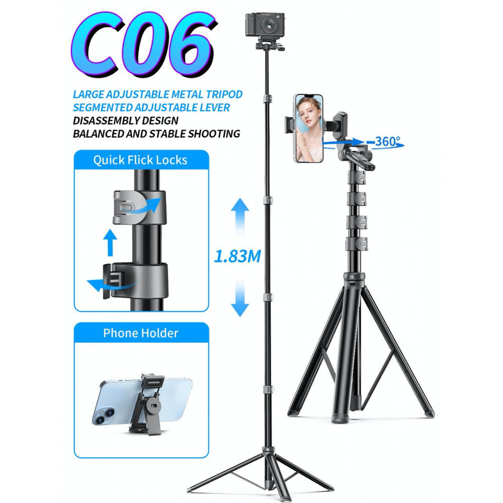 Monopod Tripod C06 | 2m Balanced and stable shooting multifunctional expansion of the metal tripod selfie stick
