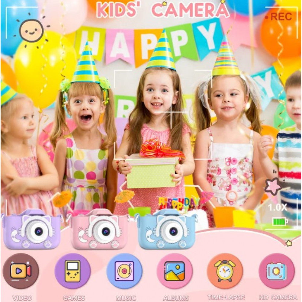 Детский фотоаппарат Дети’s Fun Camera X15, видеозапись, игры, силиконовый чехол Розовая радуга