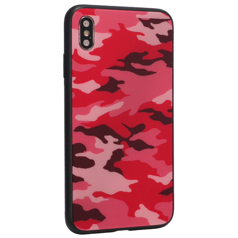 Glass with print TPU Case iPhone Xs MAX — Khaki Red