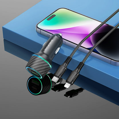 Car Charger 30W PD QC3.0 C to Lightning Cable (1m) Borofone BZ21 – Black