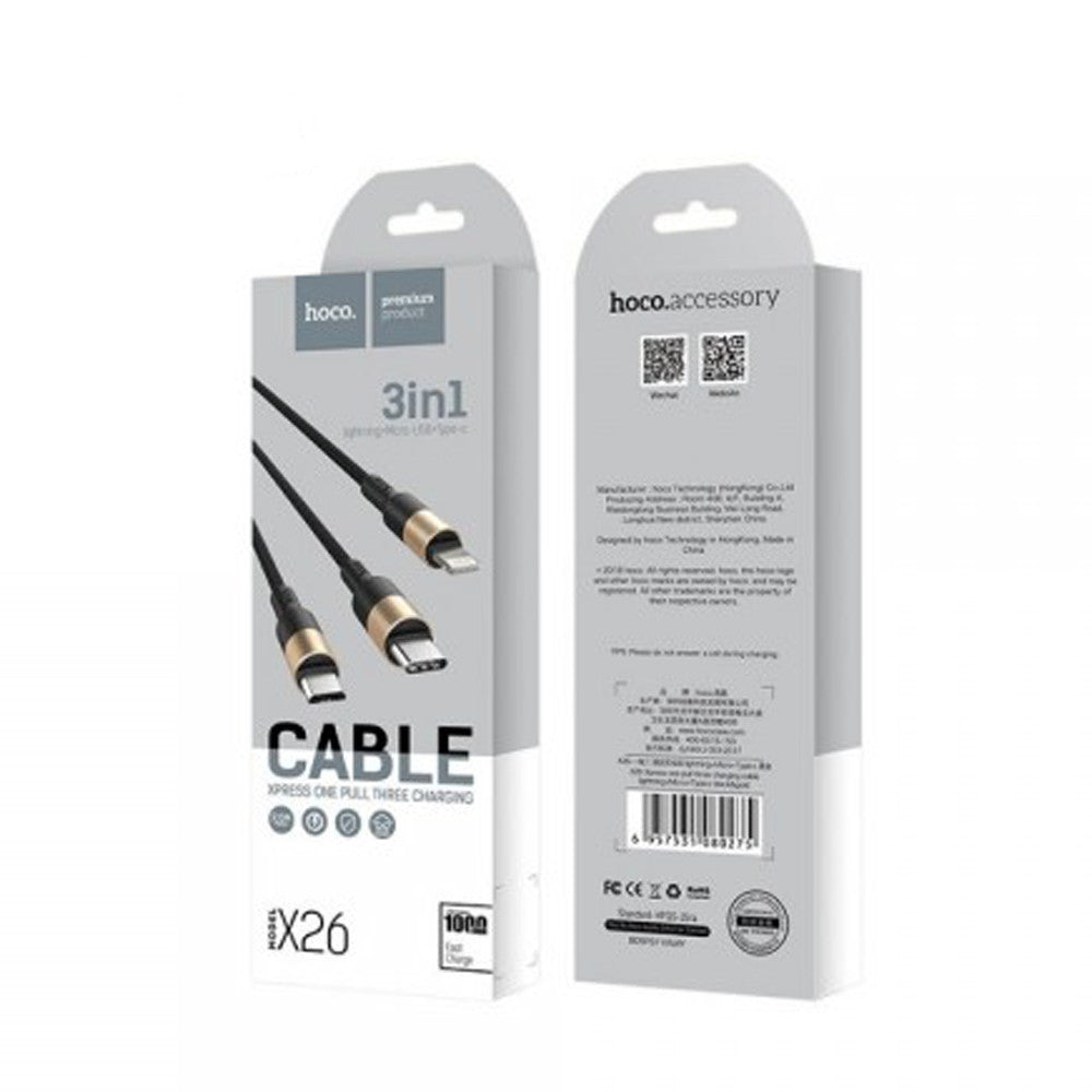 Cable 3 in 1 (L, M, C) 2A (1m) Hoco X26