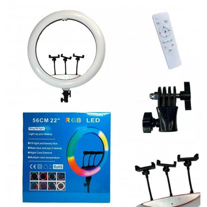 LED Ring Lamp 3D-56 RGB 56 cm 22" | 480 Lights | 112 RGB | Remote | 3 Holders |