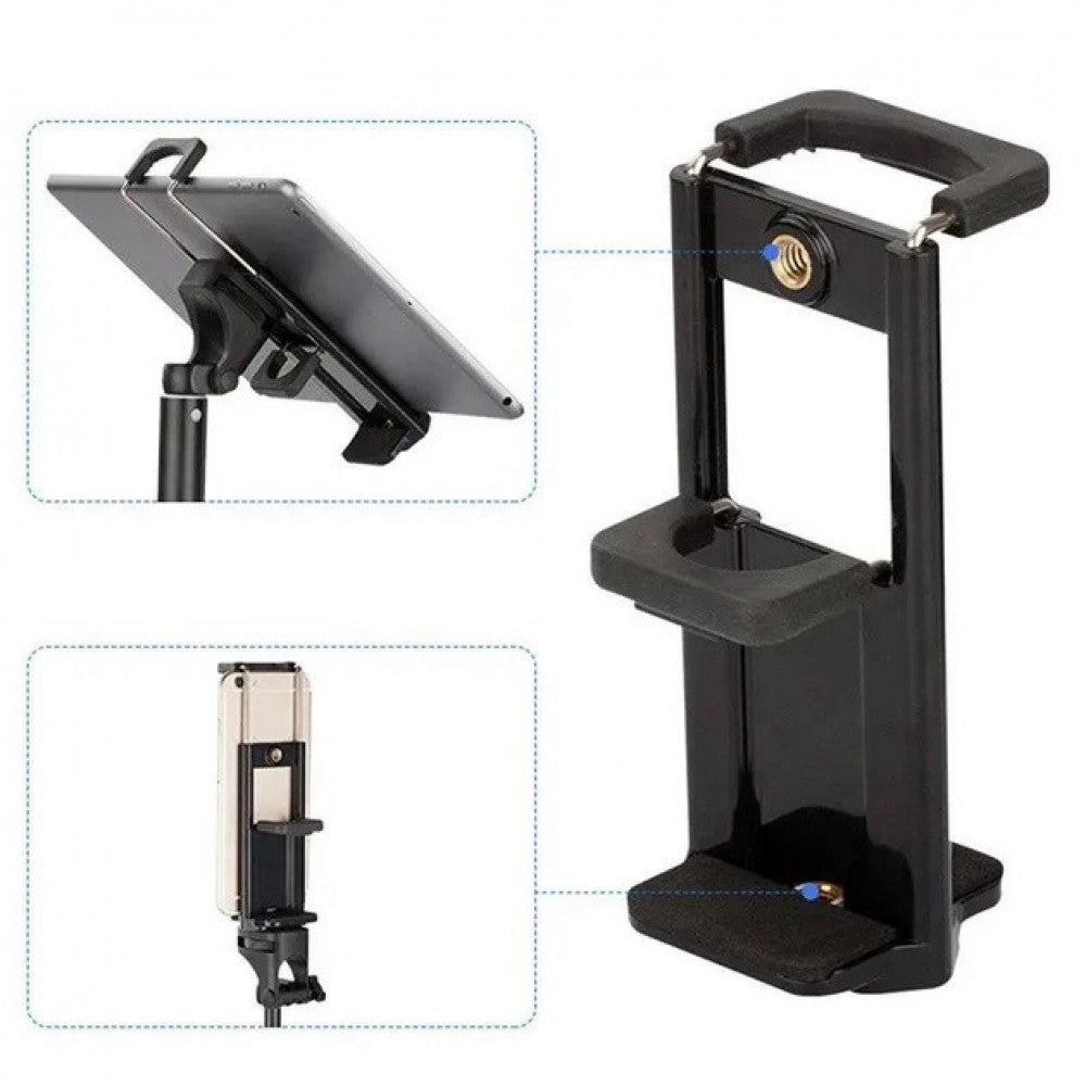 Universal holder-clamp for phone and tablet on tripod and monopod tablet clamp