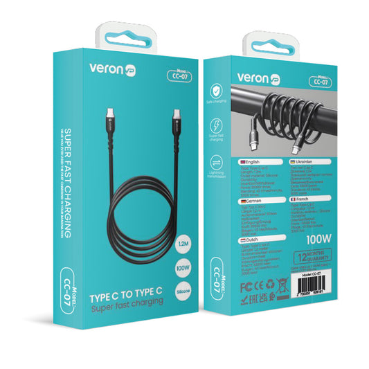 USB C to C cable 100W PD (1.2m) Veron CC07 Silicon