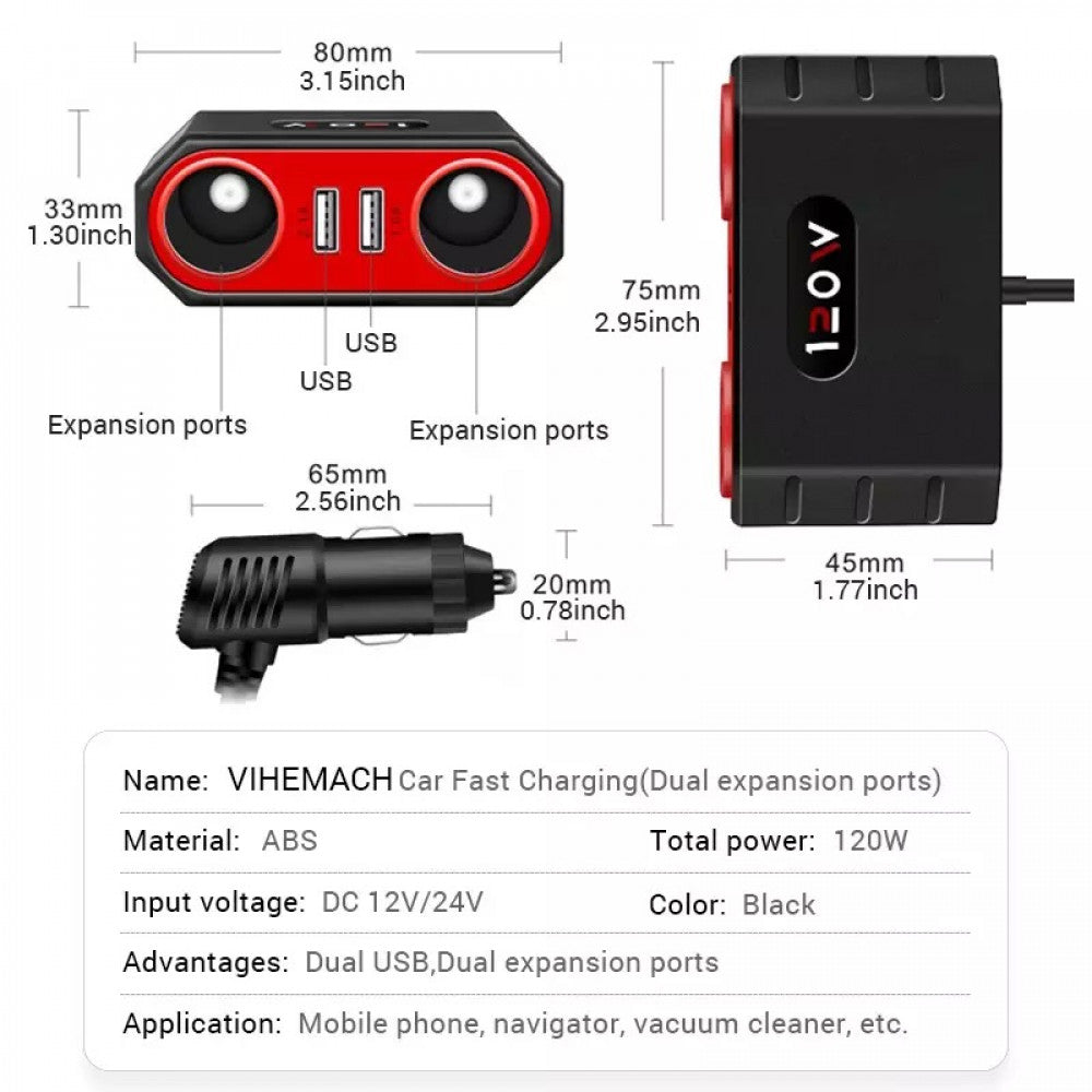 Разветвитель прикуривателя 2S 2.1A 2U SK-807