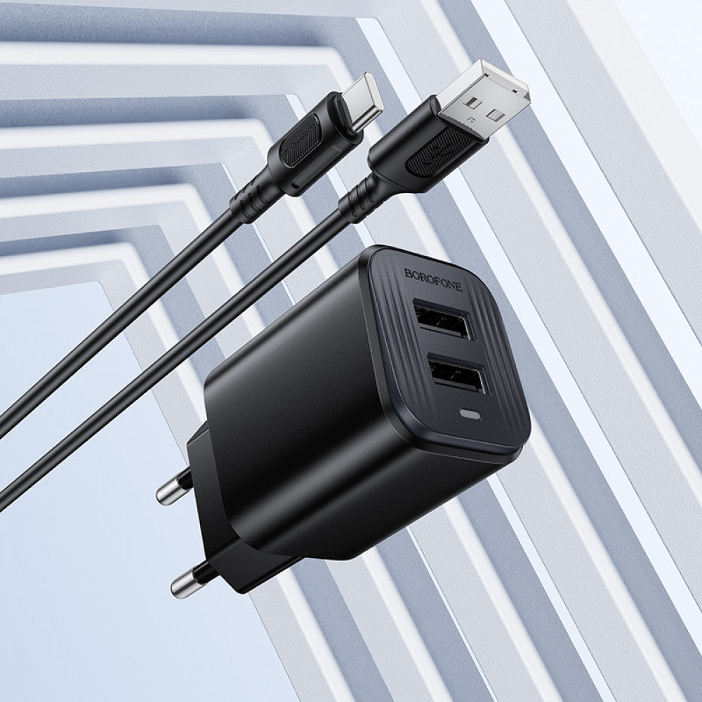 Home Charger 2.1A 2U USB C Cable (1m) Borofone BAS81A — Black
