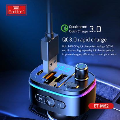 Fm Modulator MP3 | Car Charger | 3.0A | 2U | 1C - Earldom ET-M62