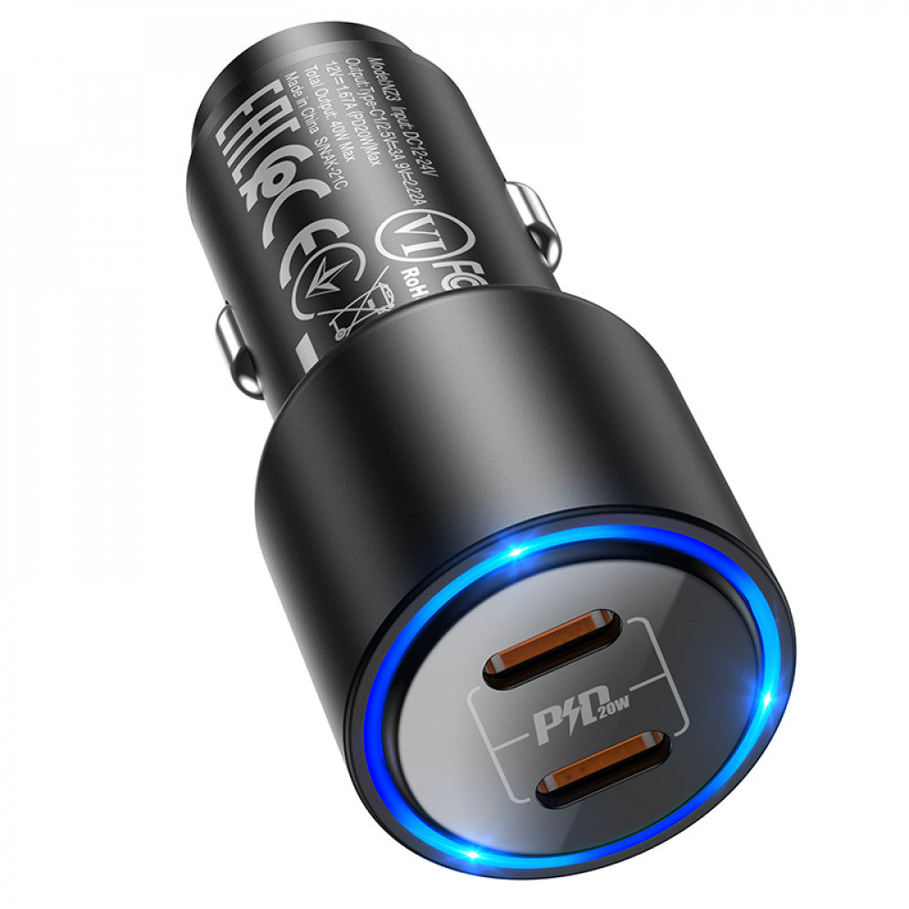 Car Charger | 40W | PD | 2 USB-C |  — Hoco NZ3 — Black