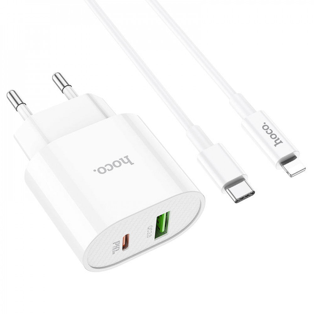 Home Charger 20W PD QC3.0 C to Lightning Cable (1m) Hoco C95A – White