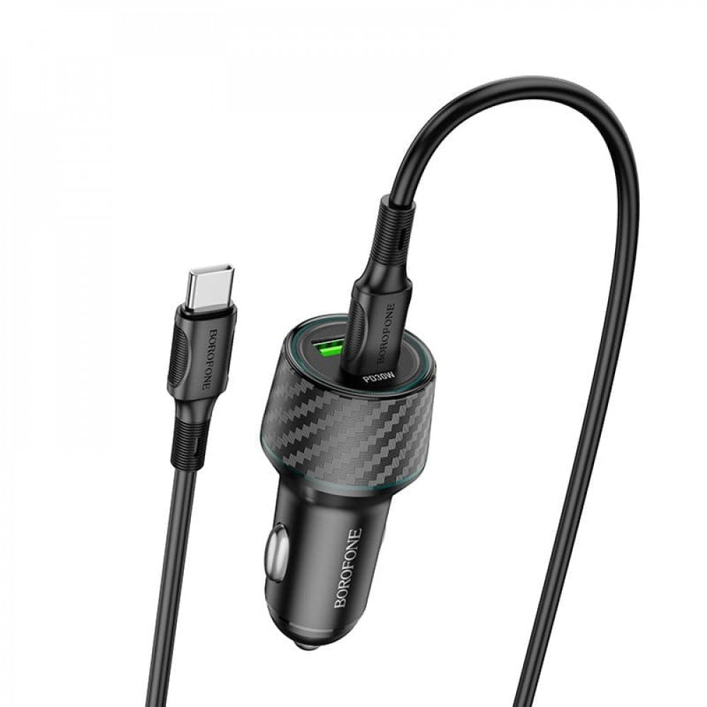 Car Charger | 30W | PD | QC3.0 C to C Cable (1m) – Borofone BZ21 – Black