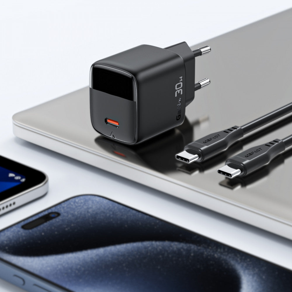 Зарядное устройство для Acefast A115, 30 Вт, PD, кабель USB-C – USB-C (1.2 м)
