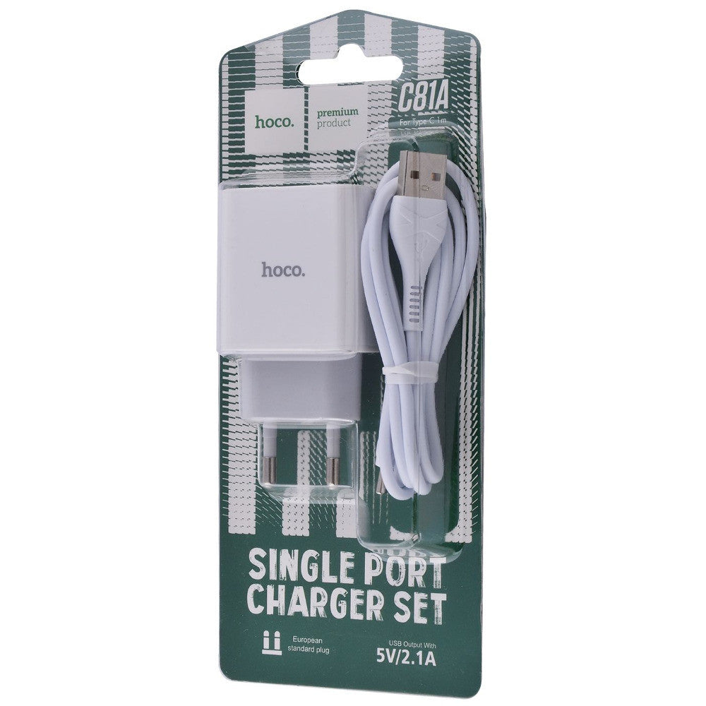 Home Charger | 2.1A | 1U | USB C Cable (1m) – Hoco C81A – White