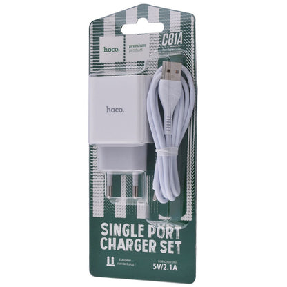 Home Charger | 2.1A | 1U | USB C Cable (1m) – Hoco C81A – White