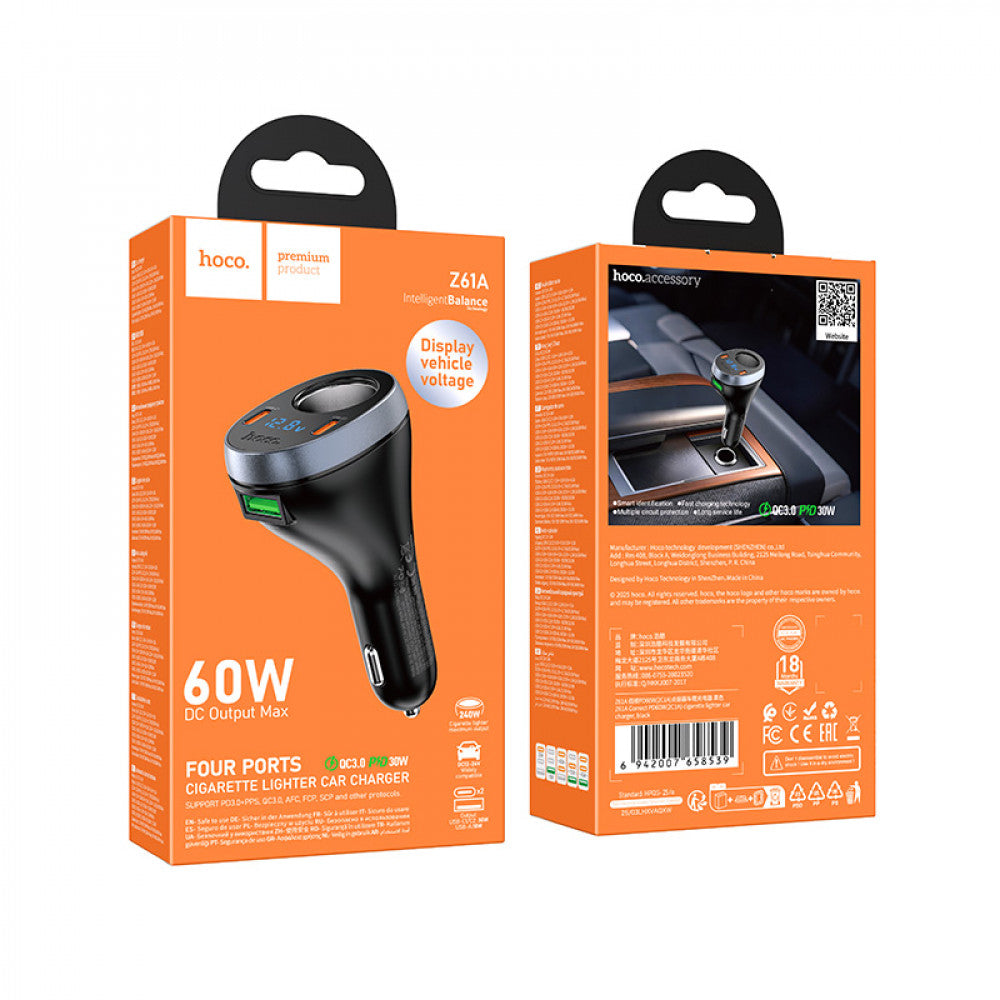 Car Charger | 60W | PD | USB | 2 USB-C |  — Hoco Z61A